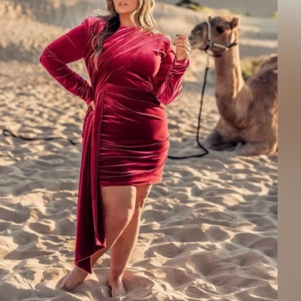 Red Velvet Draped Mini Dress